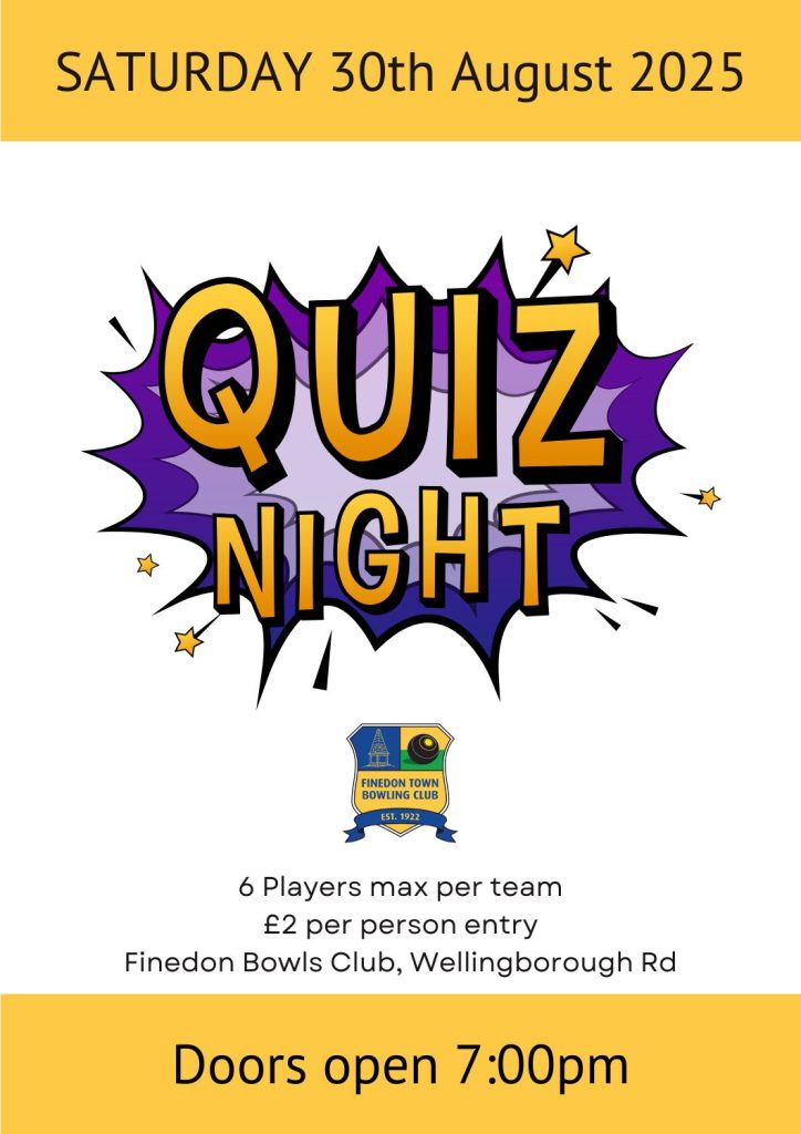 Quiz Night at Finedon Bowls Club 30th August 2025